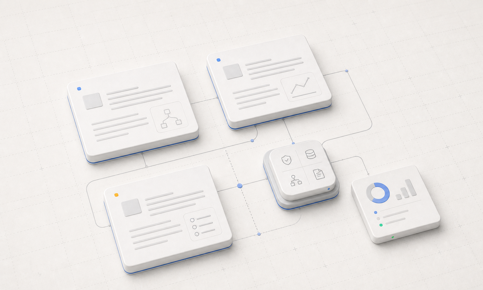 Renderovaná technická ilustrace produktových poznámek a implementačních článků napojených na platformu Jetstack.