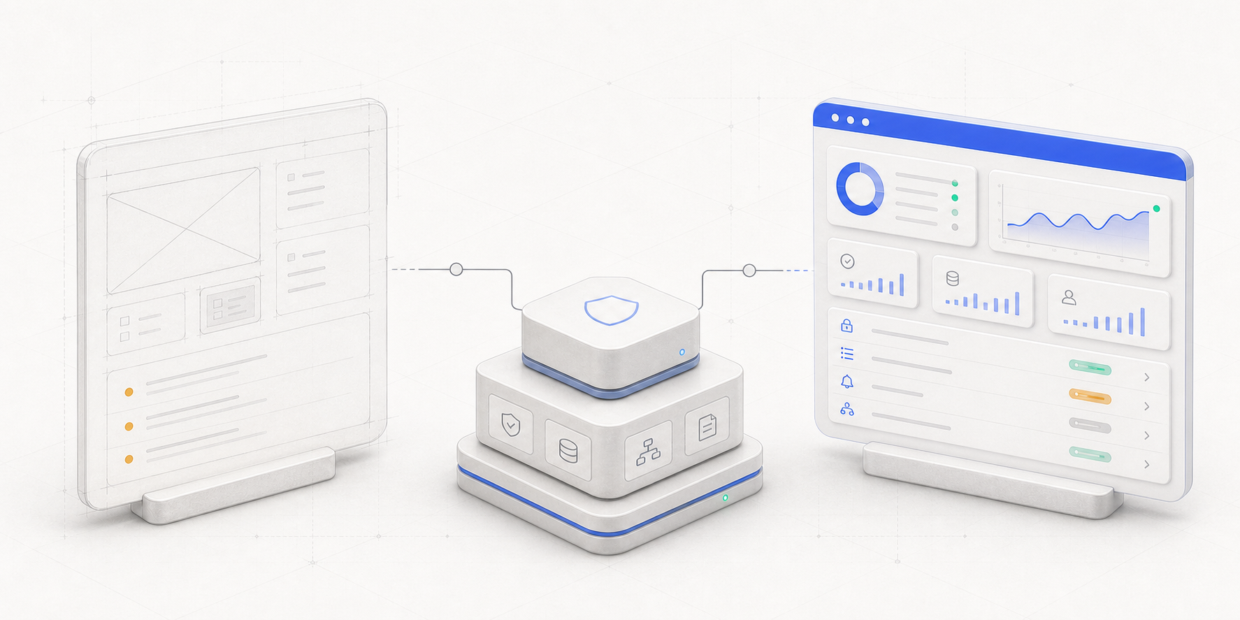 Technická ilustrace návrhu aplikace propojeného přes Jetstack s produkčním provozním přehledem.