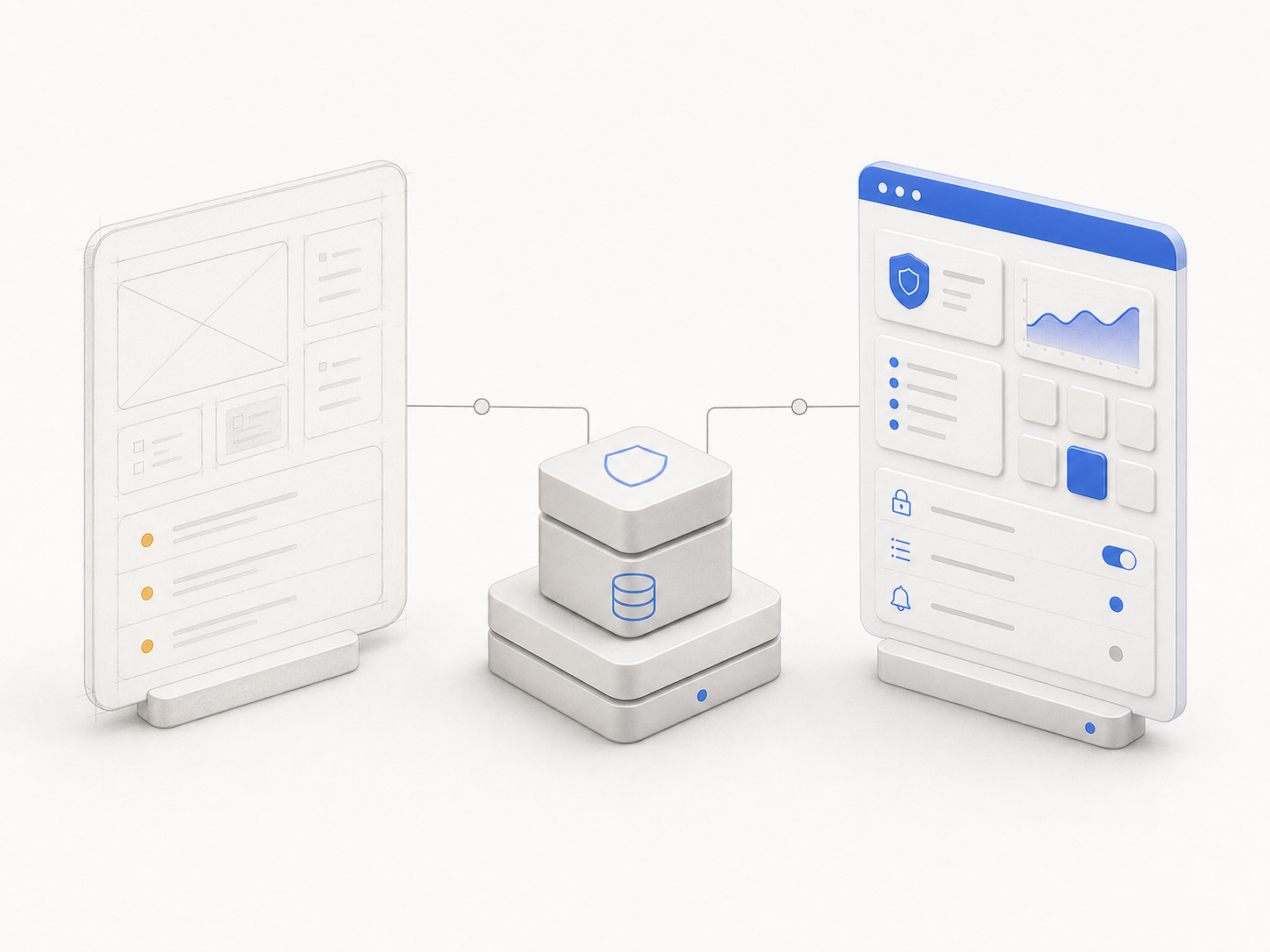Kompaktní technická ilustrace prototypu propojeného přes jádro platformy s produkční aplikací.
